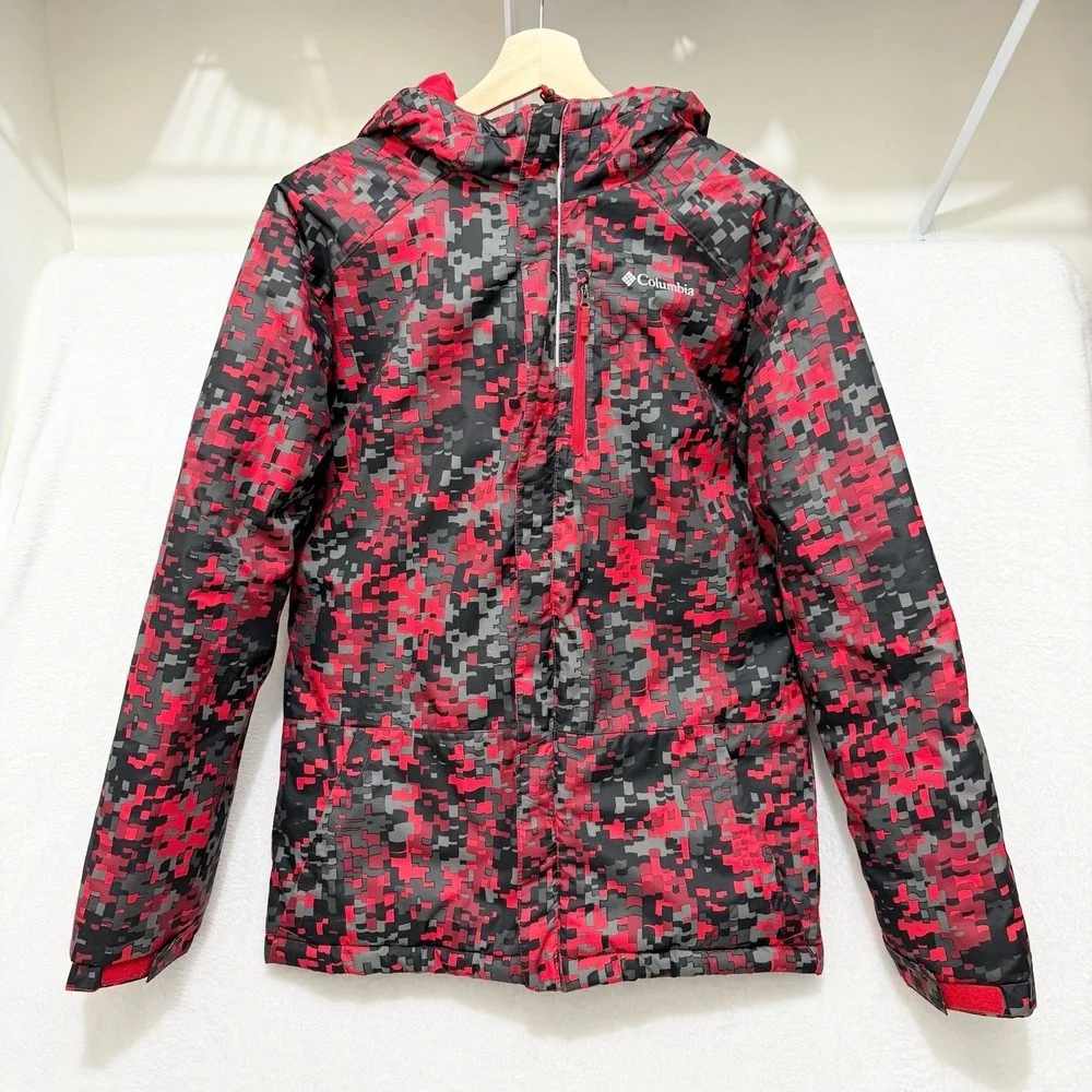 Columbia Kids Jacket Digital Camo Red Grey Insulated Hooded XL Winter Coat